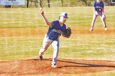 Cannon Crompton/sports@cherokeescout.com Isaiah Crisp of Hiwassee Dam hurls a pitch against Hayesville on March 18.