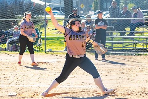 Cannon Crompton/sports@cherokeescout.com Murphy softball pitcher Gracie Thrasher pitches against Rosman on March 26.