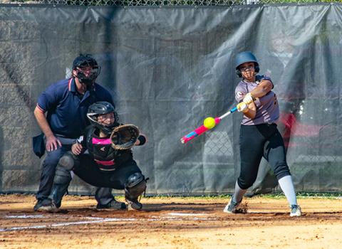 Cannon Crompton/sports@cherokeescout.com Lady Bulldog Aa’Liyah Grant makes contact for a hit against Robbinsville on April 1