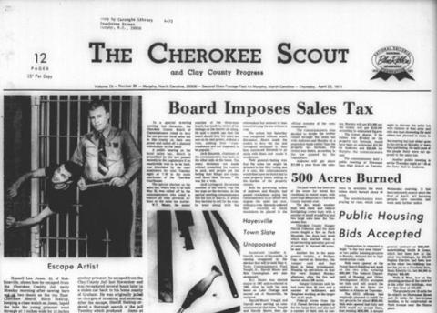 This is the front page of the April 22, 1971, edition of the Cherokee Scout, which was 54 years ago this week. The “Escape Artist” story and photo on the front page is still  stunning to behold.