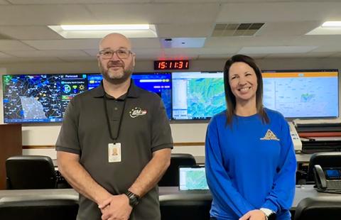 Randy Foster/editor@cherokeescout.com Cherokee County Emergency Management coordinator Sam Davis (left) and Emergency Management Director Robin Caldwell show off the newly opened emergency command center at the new Emergency Management offices at 911 Andrews Road in Murphy. The building, formerly Cherokee County Schools Central Office, now houses emergency management, building code enforcement, fire inspections – all services that were previously located off of Hiwassee Street downtown. Upgrades to the buil