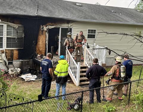 Randy Foster/editor@cherokeescout.com Back porch fire: Firefighters were able to extinguish an electrical fire on the backside porch of a house at 77 Carson Lane in Bellview on April 23. Quick action by firefighters stopped the fire from spreading beyond the back porch. The Murphy Fire Department and volunteers from Bellview and surrounding fire departments responded.