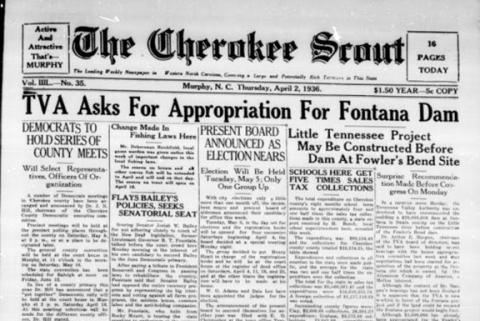 This is the front page of the April 2, 1936, edition of the Cherokee Scout, which was 89 years ago today.
