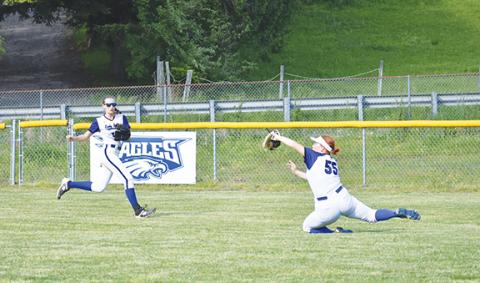 April McNabb/Contributing Photographer Hiwassee Dam senior Bella Stiles makes a diving catch to get the out against South Stanly on May 6.