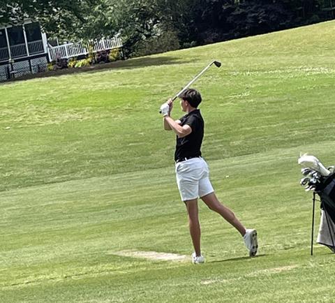 Tori Golden Hughes/Contributing Photographer Connor Golden plays at North Stone Country Club in Huntersville on May 5 during the 1A West Regional golf tournament.