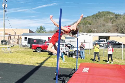 Bre Woodard/Staff Correspondent Logan Shuler of Andrews competing in the high jump at a meet early in the season at Andrews High School. 