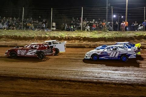 Cannon Crompton/sports@cherokeescout.com Street Stocks make their way around the track at Tri-County Racetrack on April 18.