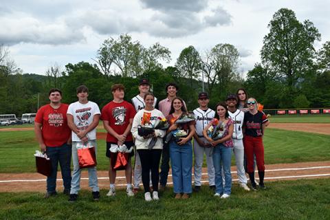 Bre Woodard/Staff Correspondent  Andrews’ spring senior student-athletes are (back row, from left) Elijah Morgan, Kincaide Watkins, William Wood, Braxton Rickett, Boone Parker, Eli Aguilar, Kegan Ellis, Emma McLelland and Kylie Donaldson; (front row) Demi Davis, Trinity Taylor and Allie Gibson. 