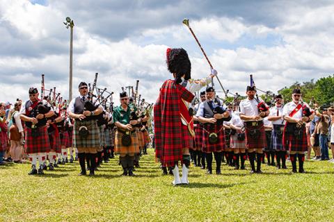 Opening: To conclude the opening ceremony Saturday, bagpipers from all over the Southeast played together.