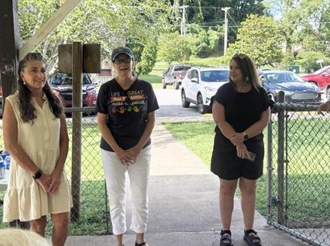 Aiden McCoy Williams/Staff Correspondent Three teachers – Debbie Ledford (left), Janet Drew and Tina Hayes (right) – were given free baskets of supplies for their classrooms to help start off the school year right by the Grape Creek ECA Homemaker’s Club.