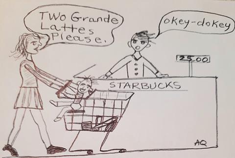 It appears that some children no longer drink milk from a sippy cup, but rather indulge in full-on caffeinated beverages like fancy coffees.