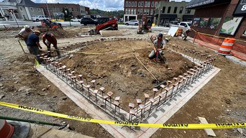 Photos by Randy Foster/editor@cherokeescout.com The pocket park that will include a community stage takes shape in downtown Murphy.