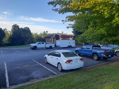 Anngee Quinones-Belian/Staff Correspondent A work truck is parked outside Ranger Elementary School on Monday morning. The school was closed “due to a facility issue that requires immediate action,” according to a release from Cherokee County Schools. Mold is suspected.