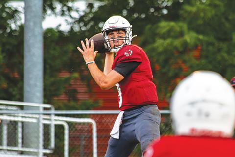 Cannon Crompton/sports@cherokeescout.com Brady McLelland throws to an open receiver during his first scrimmage as starting quarterback for the Andrews varsity football team on Aug. 8.