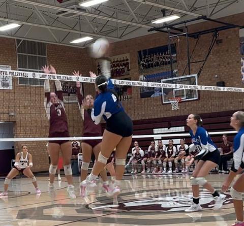 Christy Payne/Contributing Photographer Hiwassee Dam sophomore Abby Harris serves during an early season matchup on Aug. 12.