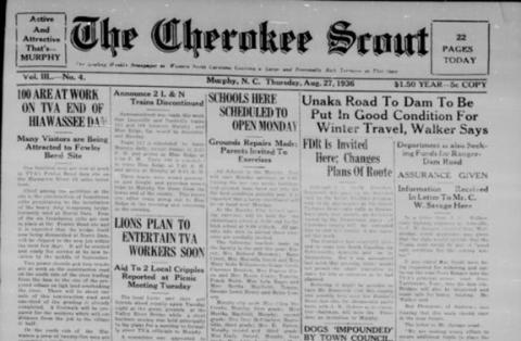 This is the front page of the Aug. 27, 1936, edition of the Cherokee Scout, which was 89 years ago today.