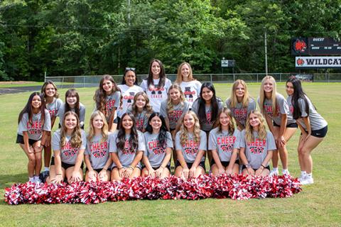 Cannon Crompton/sports@cherokeescout.com The 2025 Andrews High School cheerleaders are (front row, from left) Azlyn DeHart, Daisy Sargent, Kaiya Ellis, Kaitlyn Riegal, Raleigh Lequire, Katie Moses and Riley Thompson. Second row, from left: Gabby Rodriguez, Bristol Dartez, Kamryn Anderson, Kalia Woods, Danielle Thompson, Remi Reid, Adilene Morales, Lauren Cochran, RiLeigh Jones and Brittany Morales. Back row, from left: Coach Grace Hedden, coach Racquel Mabry and coach Jill Riegel. Not pictured: Soriah Corte