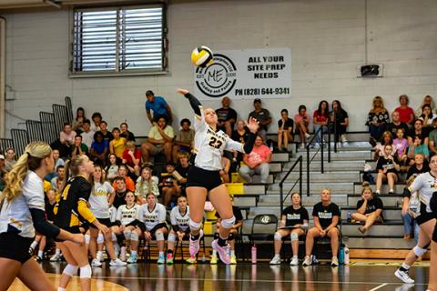 Cannon Crompton/sports@cherokeescout.com Emma Hensley of Murphy goes up for a kill against Cherokee on Aug. 26. 