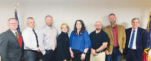 The Cherokee County Board of Education is (from left) Arnold Matthews, Jason Murphy, Jeff Tatham, Jeannie Gaddis, Chair Shannon Raper, James Ellis and vice chair Steve Coleman, with Superintendent Keevin Woody.