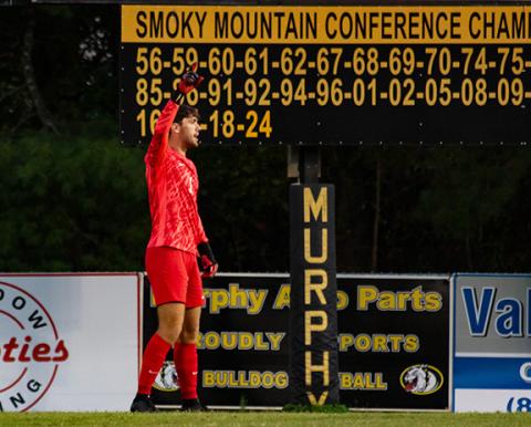 Cannon Crompton/sports@cherokeescout.com Murphy goalkeeper Cale Harger talks to his team during their match against Tri-County Early College on Oct. 1. 
