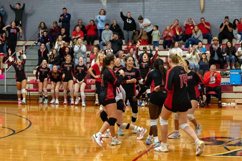 Cannon Crompton/sports@cherokeescout.com The Lady Wildcats celebrate winning their second-round match against NCSSM: Morganton on Oct. 21. 
