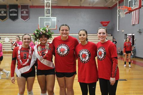 Bre Woodard/Staff Correspondent Andrews volleyball honored their seniors before their match on Oct. 7. From left are Mady Queen, Kaiya Ellis, Alexis Beasley, Chanteah Ratter and Molly Conti.