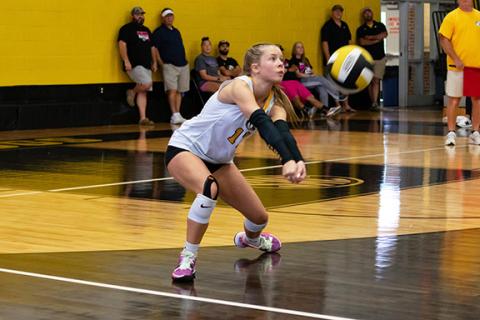 Cannon Crompton/sports@cherokeescout.com Saddie Cornwell of Murphy gets a dig in the 2A first-round state 2A playoff matchup against Elkin on Saturday.