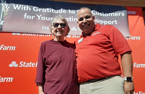 Anngee Quinones-Belian/Staff Correspondent Customer appreciation: Steven Aft of State Farm Insurance in Murphy, with office founder Betsy Lane, extended a big thank you to all of their customers on Oct. 1.