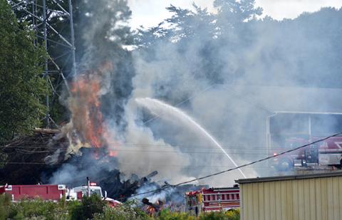 Randy Foster/editor@cherokeescout.com Debris fire: A small N.C. Department of Transportation debris burn spread to a larger debris pile nearby, drawing volunteer firefighters from around the area to keep the fire from spreading to adjacent woods. The fire occurred Thursday afternoon beside the DOT facility near Mountain Folk Center off U.S. 64 in Ranger. Volunteers from surrounding fire departments used tanker trucks to ferry water to the blaze, keeping the flames at bay and preventing the fire from spreadi