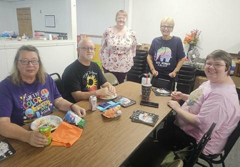 Andrews Public Library staff enjoys a rare break during their recent August fundraiser. Friends of the Library plans a series of monthly fundraiser dinners and bingo events beginning Tuesday, Nov. 4. From left are library staff member Karen Taylor, staff member Jeff Murphy, branch manager Jacqueline Hulse, Friends President Kelly Bryant and youth services librarian Bridget Wilson.