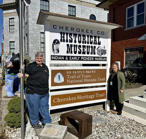Aiden McCoy Williams/Staff Correspondent Museum board President Trevis Hicks (left) and museum Director Terrisa Carringer are eager for the public to see changes at the Cherokee County Historical Museum.