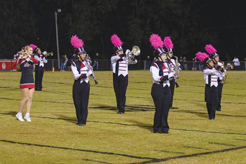 Cannon Crompton/sports@cherokeescout.com The Andrews High School marching band performs its award-winning halftime show at the Wildcats’ varsity football game on Oct. 17. Just out of frame is the Pride of the Valley’s percussionists and keyboard player.