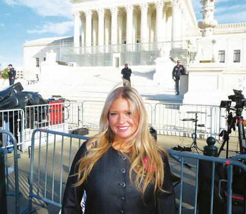 Payton McNabb of Hiwassee Dam stands in front of the U.S. Supreme Court building in Washington on Jan. 13.