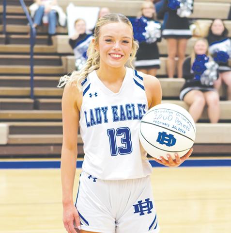 Cannon Crompton/sports@cherokeescout.com Brooklyn Orton of Hiwassee Dam reached the milestone of 1,000 points in her high school basketball career on Feb. 10. She made a basket in the third quarter to become the second Lady Eagle this season to reach the milestone.
