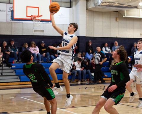 Cannon Crompton/sports@cherokeescout.com Landon Neal of Nantahala goes up for a shot against Blue Ridge Early College on Jan. 29.