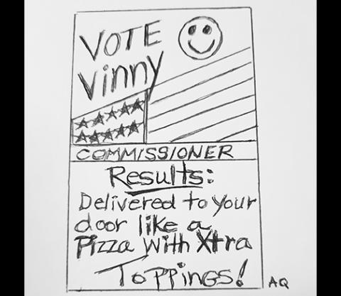 “VOTE VINNY” poster was created after dinner.