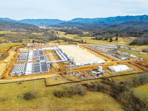 Michelle Bradbeer/Staff Correspondent An aerial photo shows expansion work in progress at the Core Scientific generative AI plant in Marble on Feb. 17.