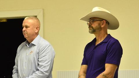 Chris Wood, left, will become Cherokee County sheriff after a vote to recommend him over Sam May, right, by the Cherokee County Republican Party executive committee on Thursday evening.