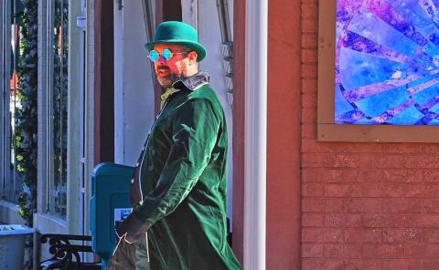 Samuel Jokich/Staff Correspondent  During the pro-green Irish holiday on March 17, this dapperly dressed fellow was spotted walking the walk in downtown Murphy.