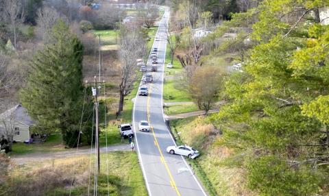 A drone view shows a two-vehicle crash on N.C. 294 in Hiwassee Dam on Friday.