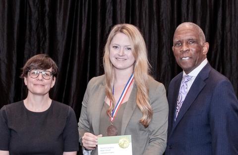 Main Street Champion: From left are Erin Barnes, Main Street America president & CEO; Victoria Ivie, Cherokee County Chamber of Commerce executive director; and Reginald Speight, assistant secretary for the N.C. Department of Commerce on Thursday in New Bern.