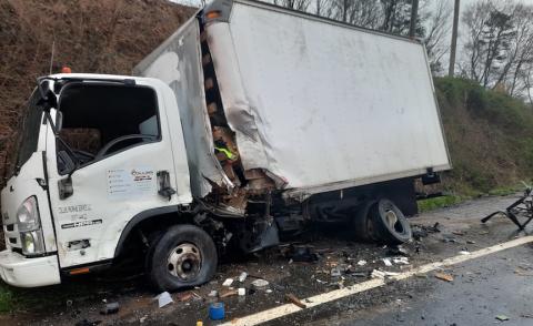 The crash involved a box truck and an SUV.