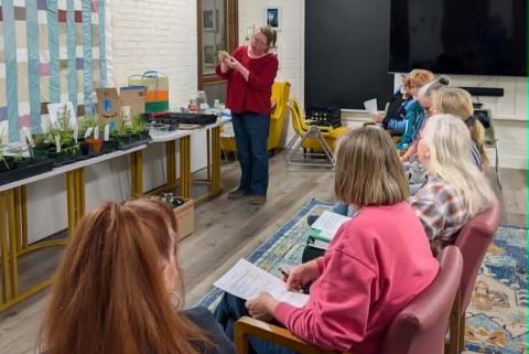 Graham County Public Library assistant Karen Taylor (far right) teaches classes in using herbs for both culinary and medicinal purposes. Her latest class was Saturday at the Andrews Public Library, where she will return April 25.