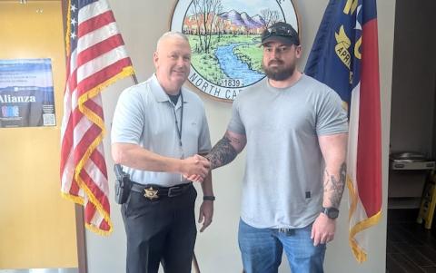  New Patrol Division leader: Capt. Sean Myers (right, with Sheriff Chris Wood at left) has served with the Cherokee County Sheriff’s Office for nine years.