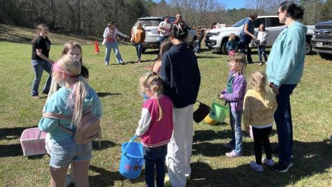 The Easter Bunny came over from High Lonesome Therapeutic Equestrian Center to take photos with the kids Saturday in Unaka.