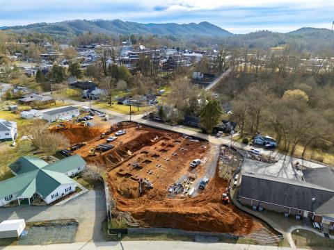 Cherokee County’s new government building has broken ground next to the health department on Hilton Street in Murphy, as seen from this drone photo by Staff Correspondent Michelle Bradbeer.