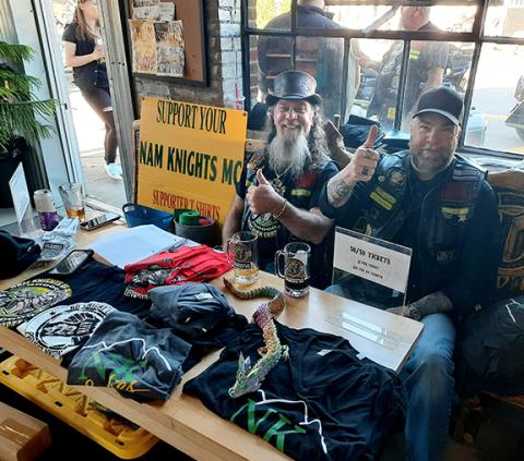Photos by Anngee Quinones-Belian/Staff Correspondent  Lawrence “Piffle” Coniglio and Chris “Sig” Poston, vice president of the Nam Knights of America Motorcycle Cub Appalachian Chapter, partnered with Buck Bald Brewing in Murphy for a chili cook-off fundraiser Saturday. The fundraiser helped support the Nam Knights in their efforts to continue helping law enforcement officers and their K-9 partners with needed equipment as well as veterans. The fundraiser consisted of T-shirt sales, silent auction and a 50/