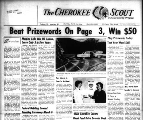 This is the front page of the March 4, 1965, edition of the Cherokee Scout, which was 61 years ago today.