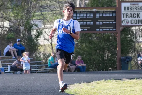 Oscar Page of Hiwassee Dam competes in the 3,200-meter run at Murphy High School on April 1.