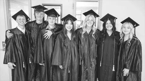 Tri-County Community College graduates include (from left) Luke Harbin, Dakota Hughes, Orin Murphy, Maria Paige, Olivia McNabb, Kara Maruska and Chloe Grizzle.